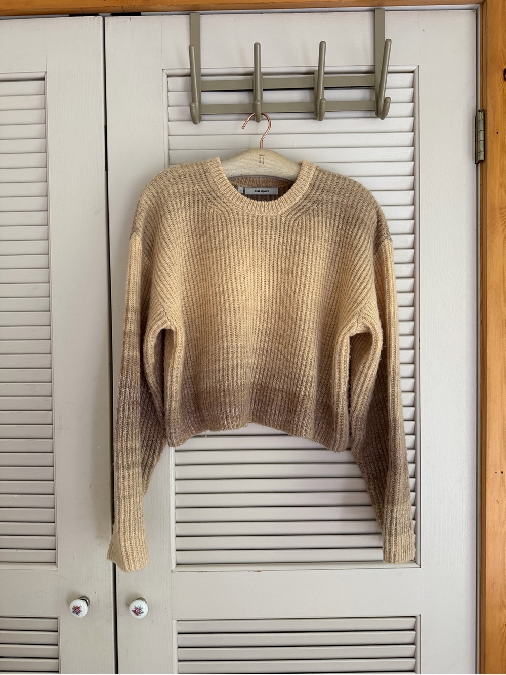 Oval Square Crewneck Sweater in Cream and Brown